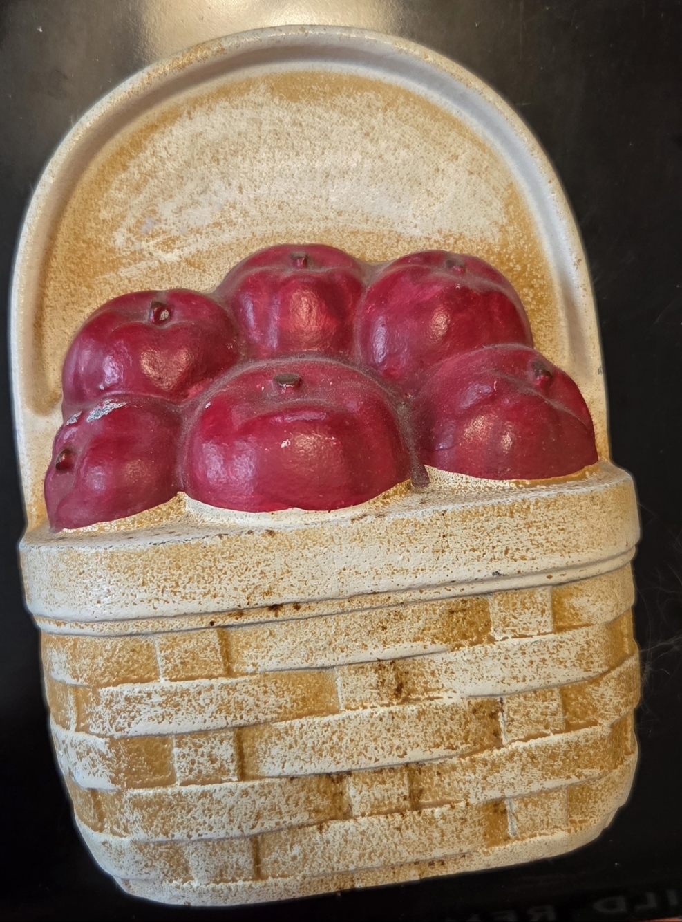 Vintage Yield House Cast Iron Basket Of Apples Door Stop Farmhouse Hand Painted